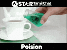 a person pouring poison into a cup of coffee from a bottle
