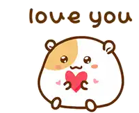 a drawing of a hamster holding a heart with the words " love you " above it