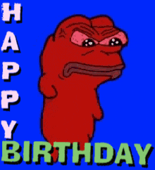 a red frog with the words happy birthday written on it