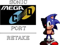 a pixel art of sonic the hedgehog standing in front of a mega drive logo