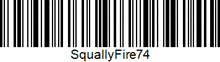 a black and white bar code that says squallyfire74 on it