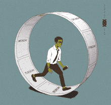 a drawing of a man walking in a circle with saturday sunday and wednesday on it