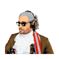a cartoon of a man wearing headphones and a scarf