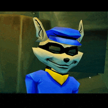 a cartoon character wearing a blue hat and glasses