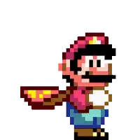 a pixel art of mario wearing a cape and a hat