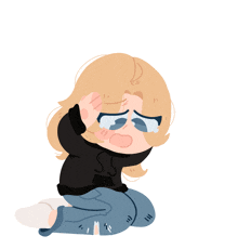 a cartoon drawing of a girl kneeling down with tears coming out of her eyes