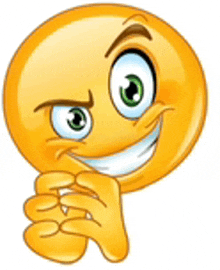 a cartoon smiley face is smiling and holding his hand to his face .