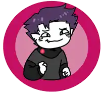 a cartoon drawing of a person with purple hair and a red circle around them