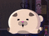 a cartoon character with a pink nose and a heart on its head