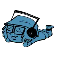 a cartoon character wearing headphones and glasses