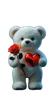 a teddy bear holding a red rose and a heart