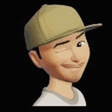 a cartoon character wearing a baseball cap with glowing eyes