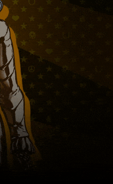 a drawing of a person standing in front of a patterned background