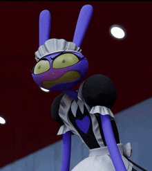 a purple bunny wearing a maid outfit with a heart on the chest