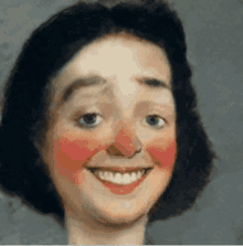 a painting of a woman with red cheeks and a smile