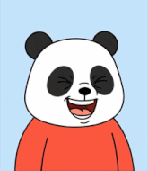 a cartoon panda bear wearing a red sweater is smiling