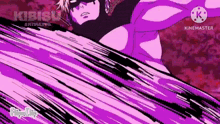 a cartoon of a man in a purple shirt is being attacked by a purple wave .