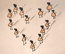 a drawing of people standing in a heart shaped circle