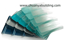 a stack of plastic roofing sheets with the website www.chuangabuilding.com in the upper left corner