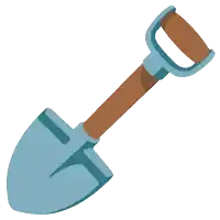an illustration of a shovel with a wooden handle on a white background