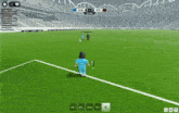 a soccer game is being played in a stadium and the score is 2 to 1
