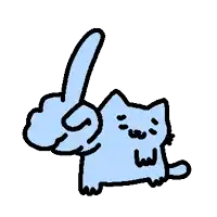 a blue cat is pointing up with a finger