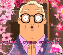 a felix loves rennie picture with flowers and hearts