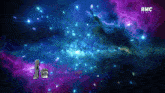 a purple and blue background with the word rmc story on the bottom