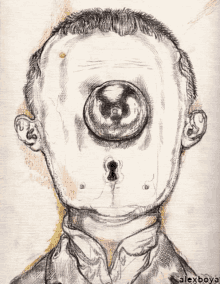 a drawing of a man 's face with a keyhole in his eye by alexboya