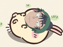 a cartoon drawing of a man with a green hat laying on the ground