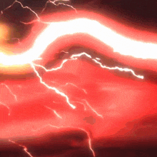 lightning strikes on a red background in a dark sky