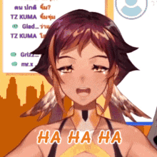 a cartoon girl is laughing with the words ha ha ha in the corner