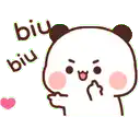 a panda bear is giving a thumbs up and holding a pink heart .