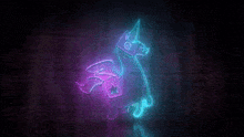 a neon sign of a unicorn with wings on a dark background