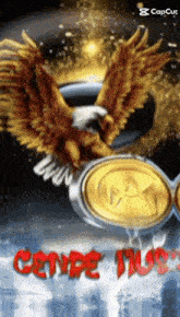 a picture of an eagle with the words genre music written in red