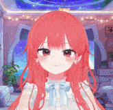 a girl with red hair is wearing a white dress