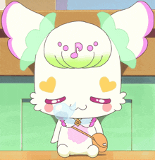 a cartoon character with hearts on its face and a musical note on its head