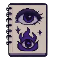 a pixel art drawing of a purple eye and a purple flame