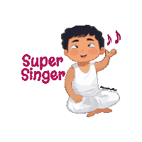 a cartoon drawing of a boy with the words super singer on the bottom