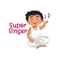 a cartoon drawing of a boy with the words super singer on the bottom