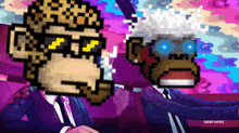 a pixel art of a man in a suit and tie and a monkey with adult swim written on the bottom