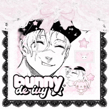 a black and white drawing of a boy with the words bunny destiny written on it