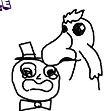 a black and white drawing of a dog with a hat and bow tie .