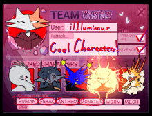 a cartoon drawing of a team called crystals
