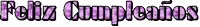 a purple text that says feliz cumpleanos on it