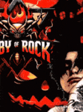 a poster for a band called by of rock with a woman in the background