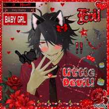 a picture of a boy with cat ears and the words little devil on the bottom