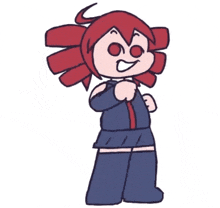 a cartoon of a girl with red hair and black pants