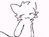 a black and white drawing of a cat with a pink nose and paw .