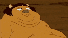 a cartoon character with a huge belly is holding a piece of food